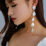 Flat Round Freshwater Baroque Long Drop Earrings-Large - floysun