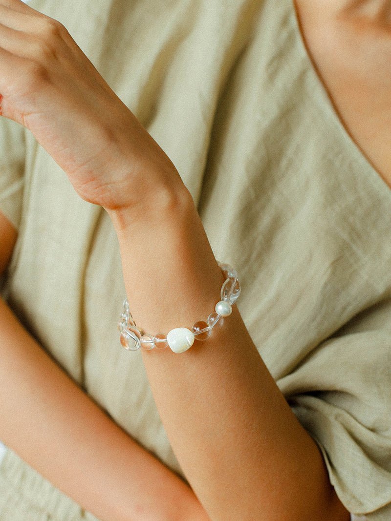 Floating Light White Crystal Shell & Freshwater Pearl Bracelet - floysun