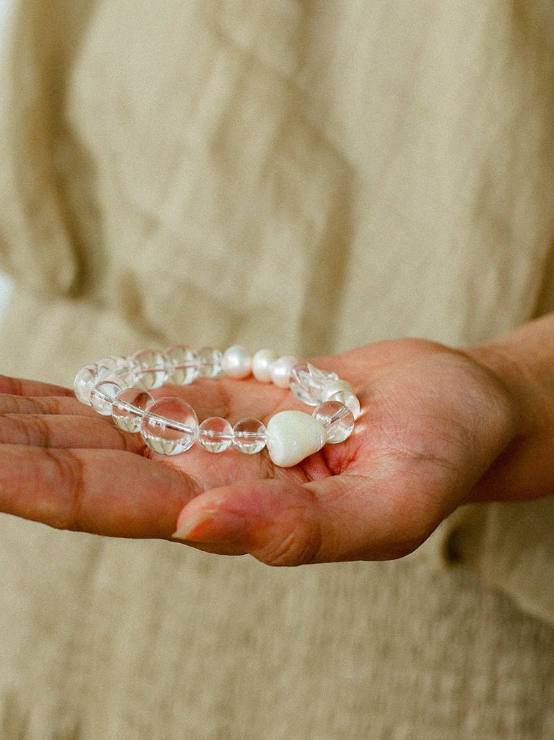 Floating Light White Crystal Shell & Freshwater Pearl Bracelet - floysun