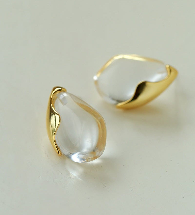 Flowing Glacier White Crystal Stud Earrings - floysun