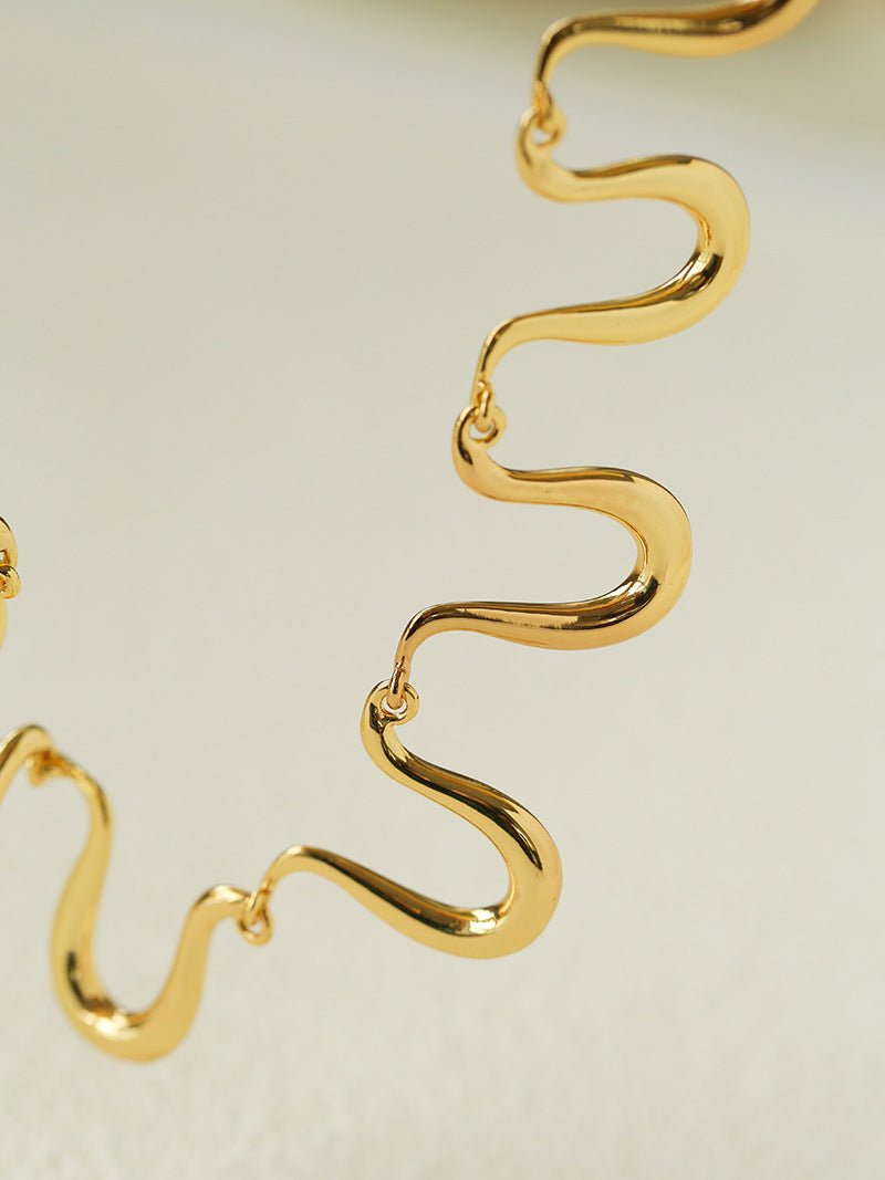 Flowing Wavy Lines U-Shaped Metal Layering Necklace - floysun
