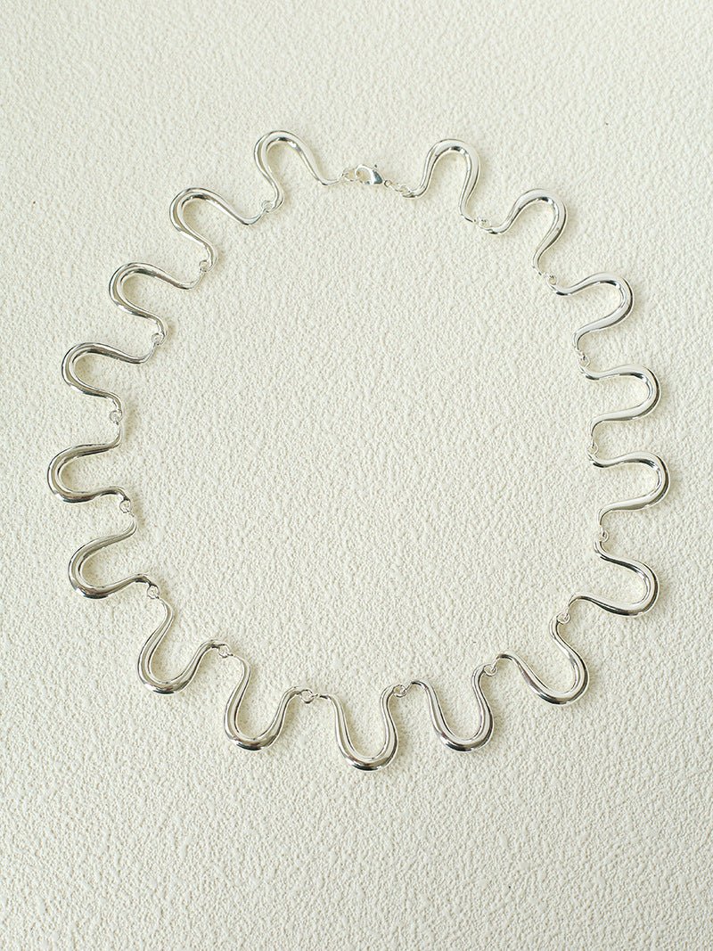 Flowing Wavy Lines U-Shaped Metal Layering Necklace - floysun
