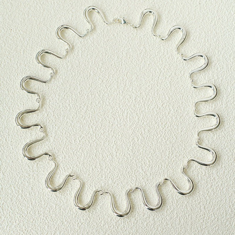 Flowing Wavy Lines U-Shaped Metal Layering Necklace - floysun