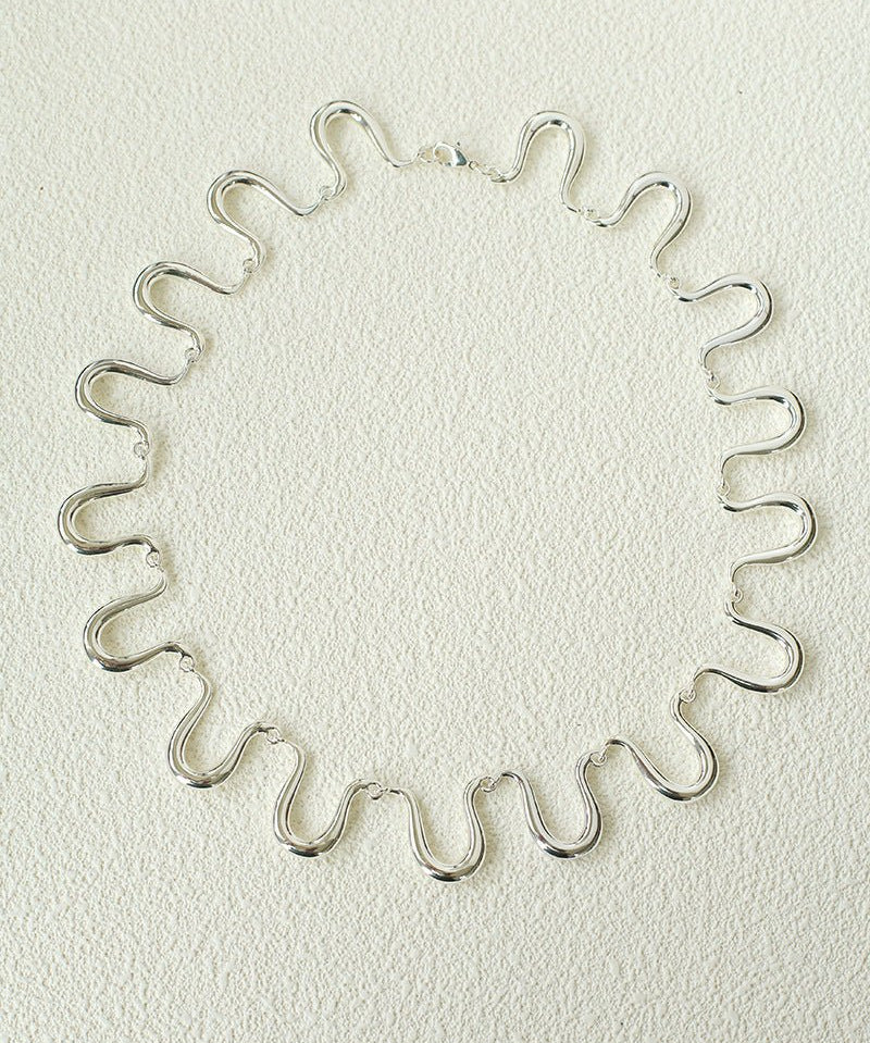 Flowing Wavy Lines U-Shaped Metal Layering Necklace - floysun