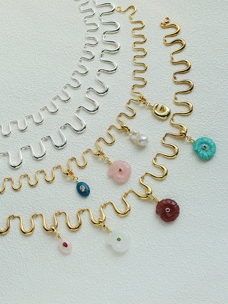 Flowing Wavy Lines U-Shaped Metal Layering Necklace - floysun