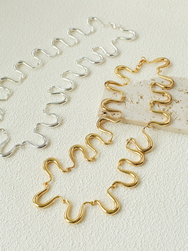 Flowing Wavy Lines U-Shaped Metal Layering Necklace - floysun