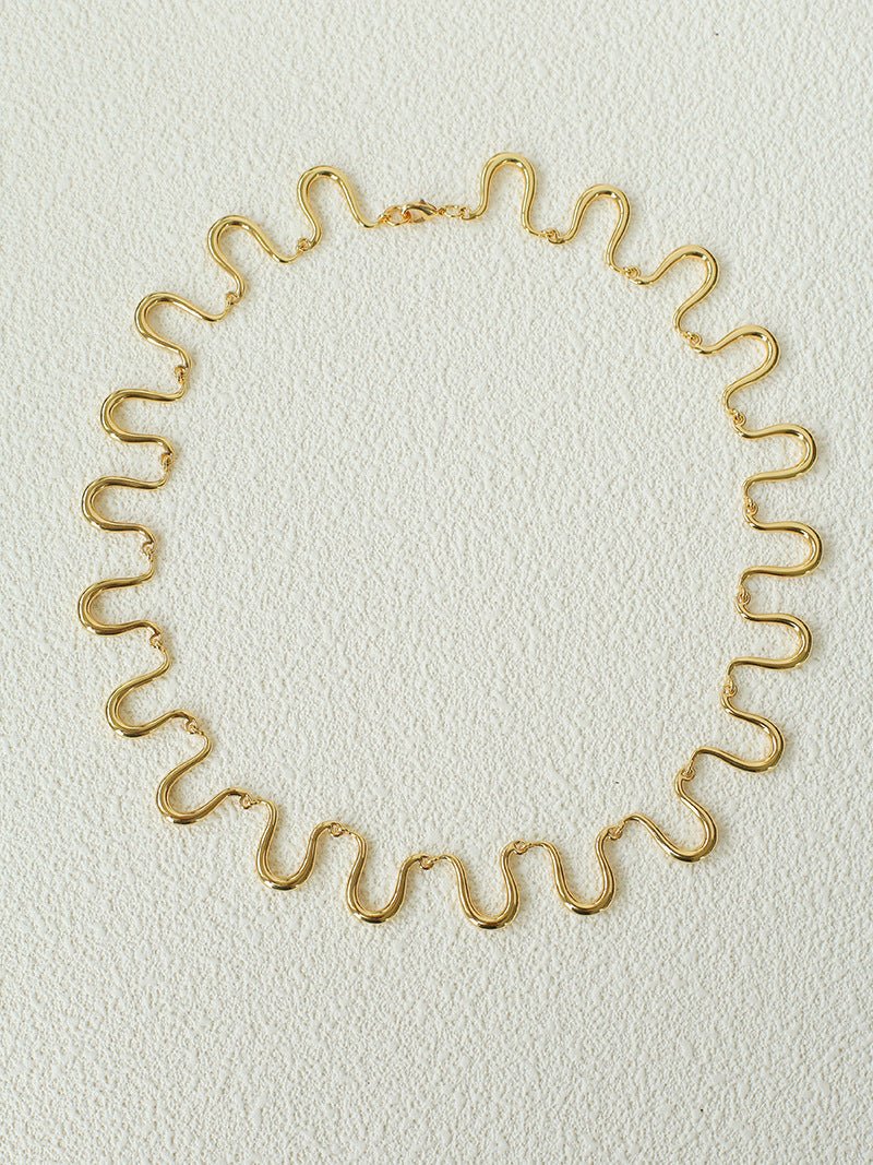 Flowing Wavy Lines U-Shaped Metal Layering Necklace - floysun