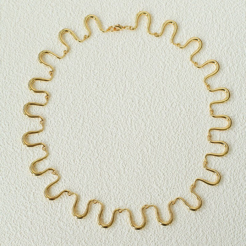 Flowing Wavy Lines U-Shaped Metal Layering Necklace - floysun