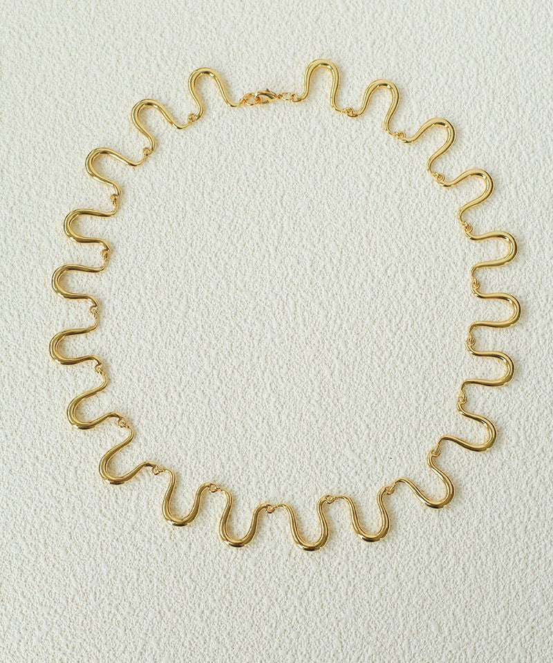 Flowing Wavy Lines U-Shaped Metal Layering Necklace - floysun