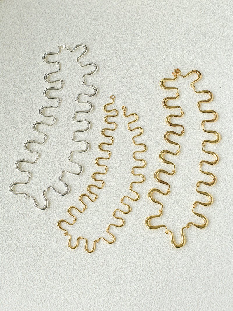 Flowing Wavy Lines U-Shaped Metal Layering Necklace - floysun