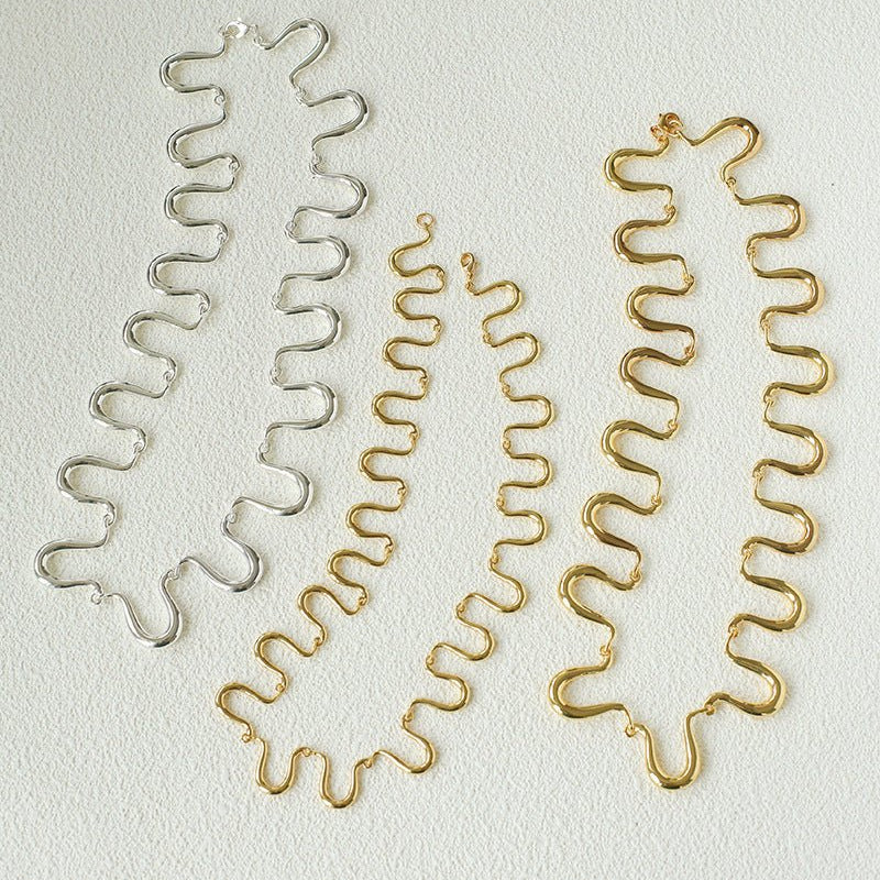Flowing Wavy Lines U-Shaped Metal Layering Necklace - floysun