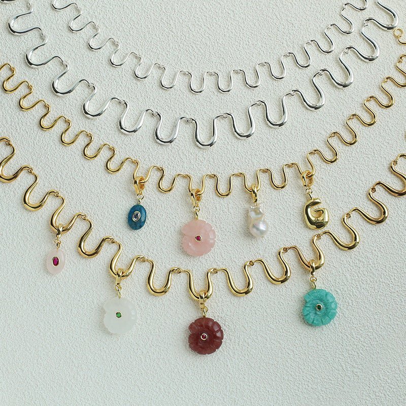 Flowing Wavy Lines U-Shaped Metal Layering Necklace - floysun
