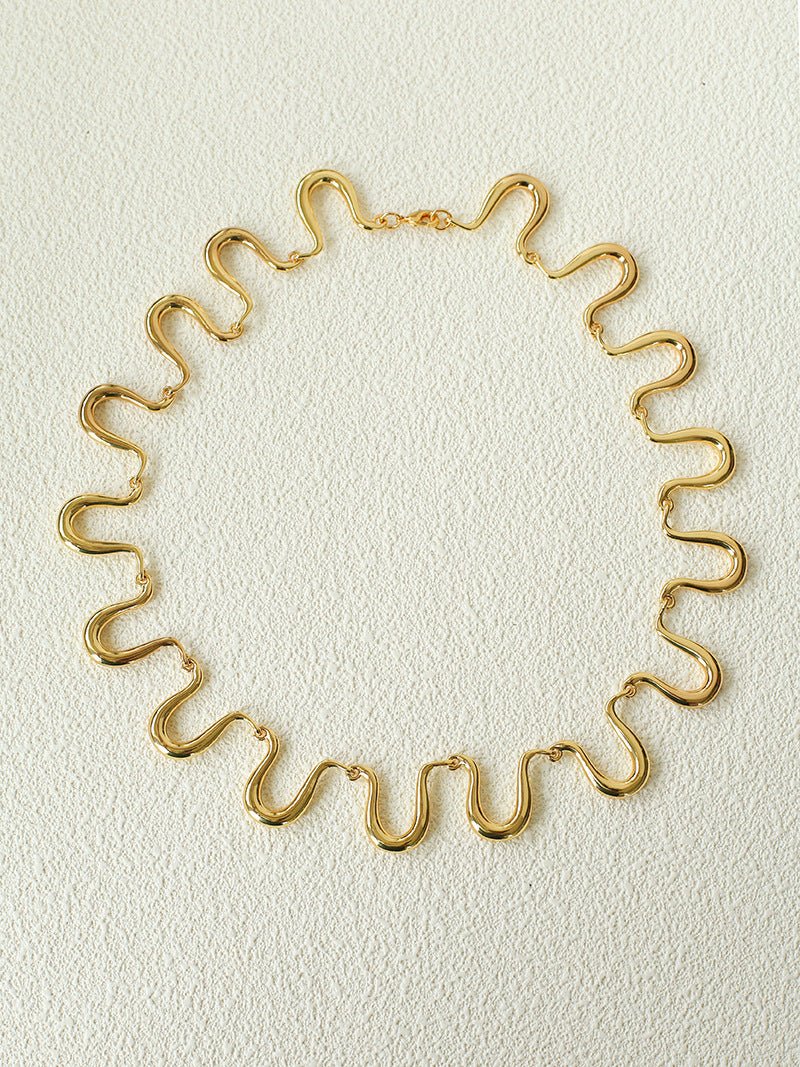 Flowing Wavy Lines U-Shaped Metal Layering Necklace - floysun