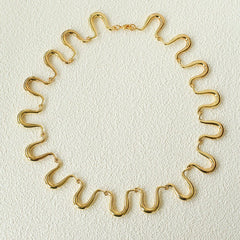 Flowing Wavy Lines U-Shaped Metal Layering Necklace - floysun