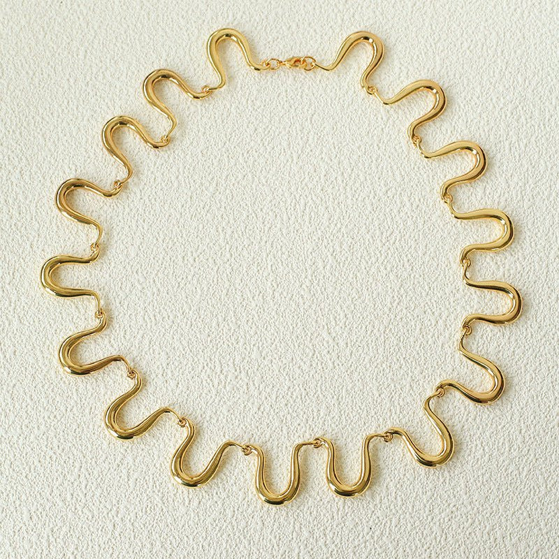 Flowing Wavy Lines U-Shaped Metal Layering Necklace - floysun