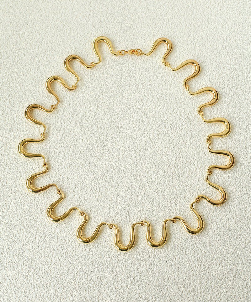 Flowing Wavy Lines U-Shaped Metal Layering Necklace - floysun
