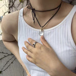 Flowing White Crystal Necklace Adjustable Wax Cord Design - floysun