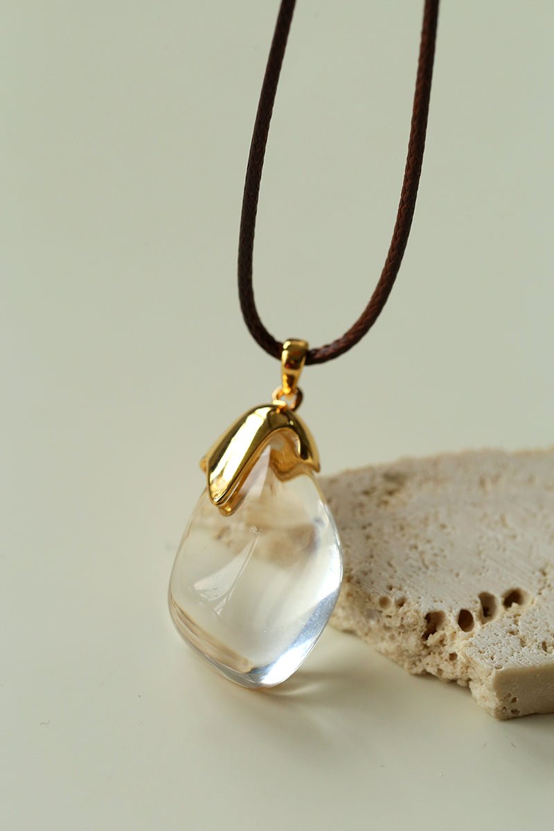 Flowing White Crystal Necklace Adjustable Wax Cord Design - floysun