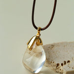 Flowing White Crystal Necklace Adjustable Wax Cord Design - floysun