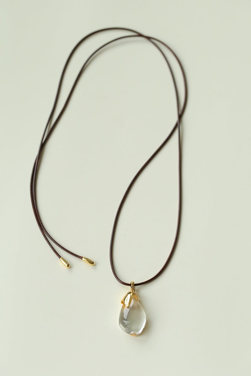 Flowing White Crystal Necklace Adjustable Wax Cord Design - floysun