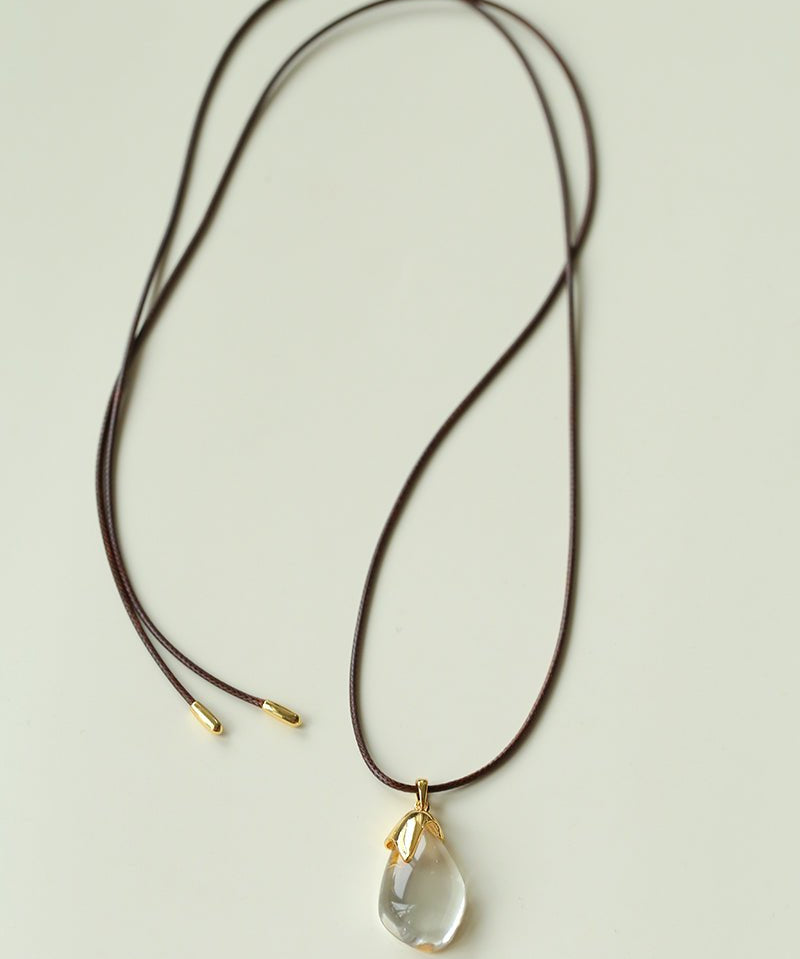 Flowing White Crystal Necklace Adjustable Wax Cord Design - floysun