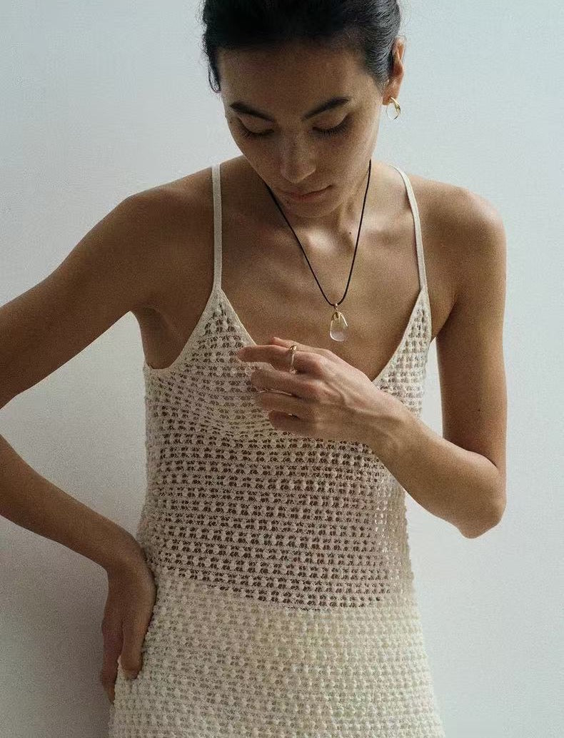 Flowing White Crystal Necklace Adjustable Wax Cord Design - floysun