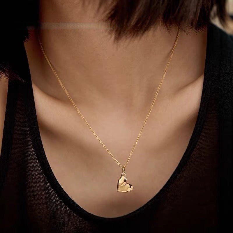 Fluid Asymmetrical Heart Necklace - Sculptural 925 Sterling Silver Statement Pendant - floysun
