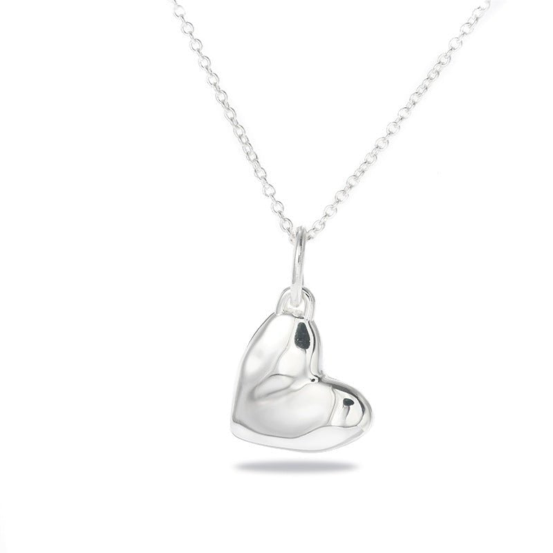 Fluid Asymmetrical Heart Necklace - Sculptural 925 Sterling Silver Statement Pendant - floysun