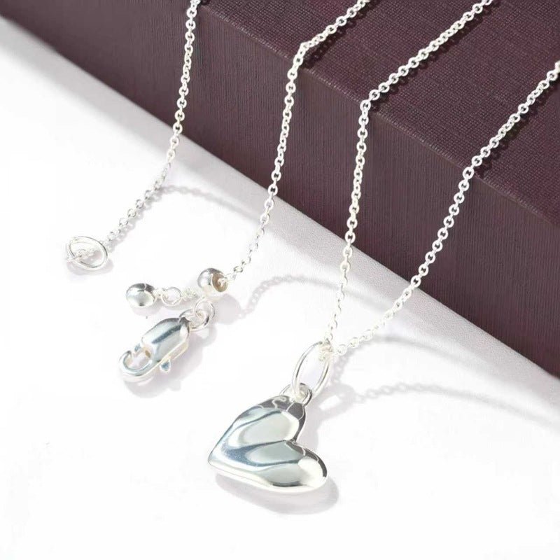 Fluid Asymmetrical Heart Necklace - Sculptural 925 Sterling Silver Statement Pendant - floysun