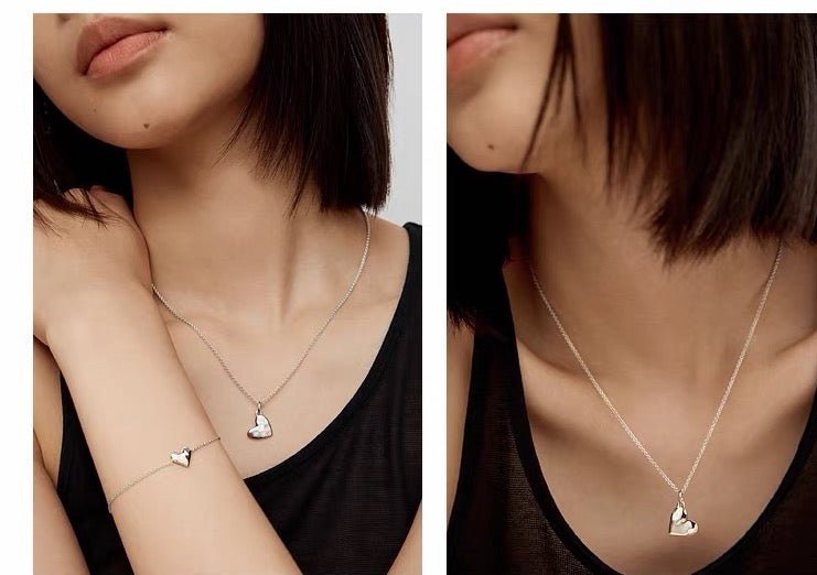 Fluid Asymmetrical Heart Necklace - Sculptural 925 Sterling Silver Statement Pendant - floysun