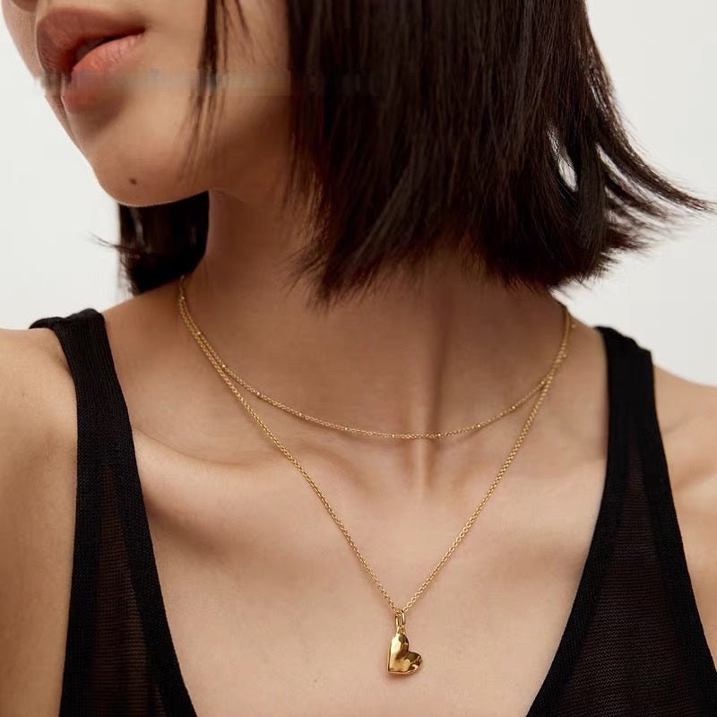 Fluid Asymmetrical Heart Necklace - Sculptural 925 Sterling Silver Statement Pendant - floysun