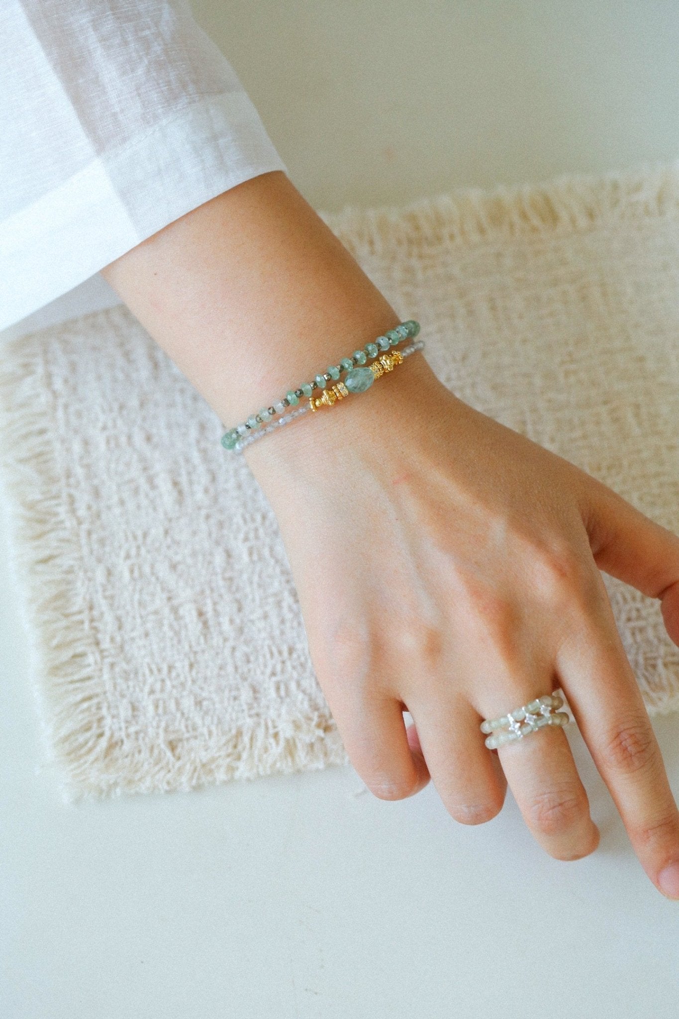 Forest Dew Bracelet | Green Strawberry Quartz & Pyrite Accents - floysun
