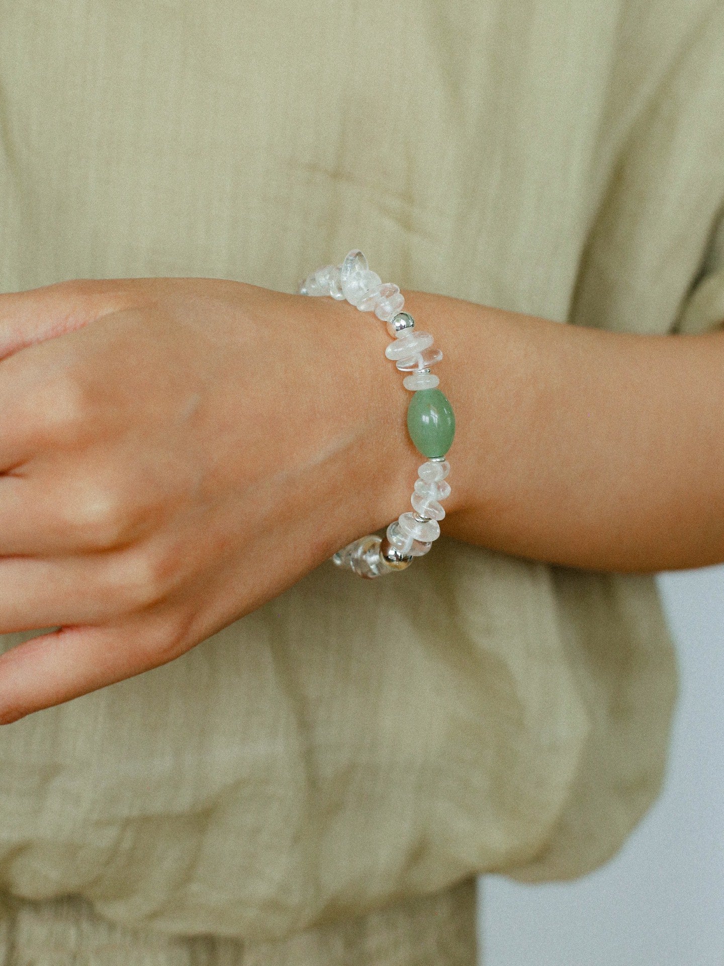 Forest Whisper Clear Quartz & Green Aventurine Bracelet - floysun