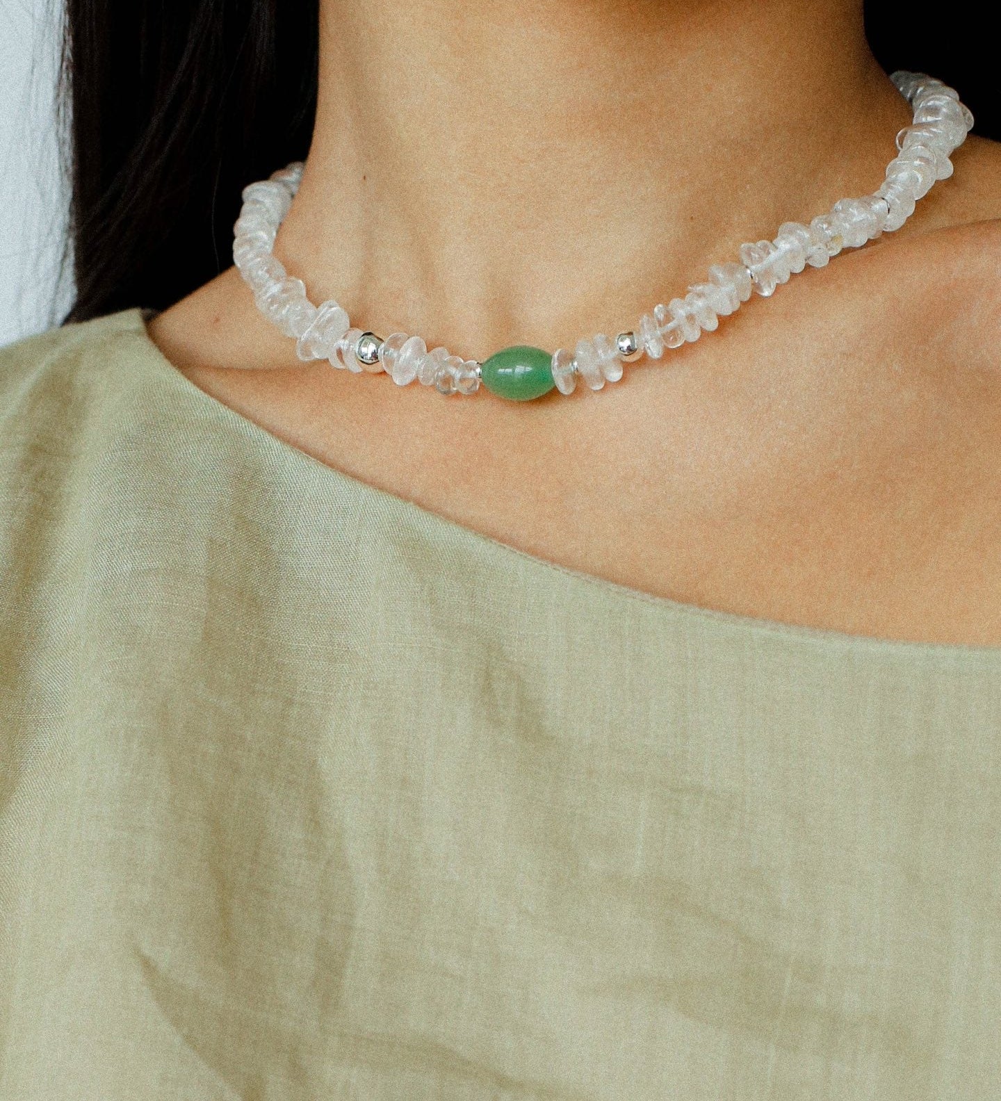Forest Whisper Clear Quartz & Green Aventurine Necklace - floysun
