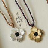 “Fortune Circle” Shell Hibiscus & Clover Long Necklace - floysun