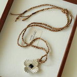 “Fortune Circle” Shell Hibiscus & Clover Long Necklace - floysun