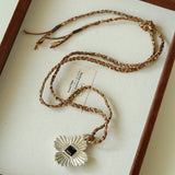 “Fortune Circle” Shell Hibiscus & Clover Long Necklace - floysun