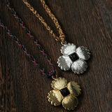 “Fortune Circle” Shell Hibiscus & Clover Long Necklace - floysun