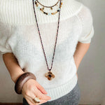 “Fortune Circle” Shell Hibiscus & Clover Long Necklace - floysun