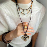 “Fortune Circle” Shell Hibiscus & Clover Long Necklace - floysun