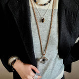 “Fortune Circle” Shell Hibiscus & Clover Long Necklace - floysun