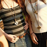 “Fortune Circle” Shell Hibiscus & Clover Long Necklace - floysun