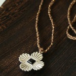 “Fortune Circle” Shell Hibiscus & Clover Long Necklace - floysun