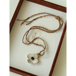 “Fortune Circle” Shell Hibiscus & Clover Long Necklace - floysun
