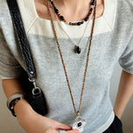 “Fortune Circle” Shell Hibiscus & Clover Long Necklace - floysun