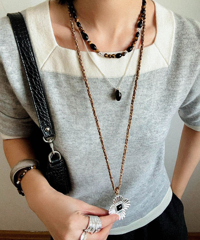 “Fortune Circle” Shell Hibiscus & Clover Long Necklace - floysun