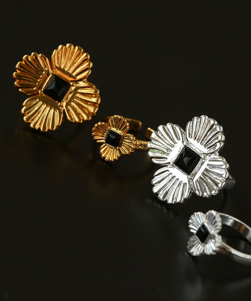 “Fortune Circle” Shell Hibiscus & Clover Ring - floysun