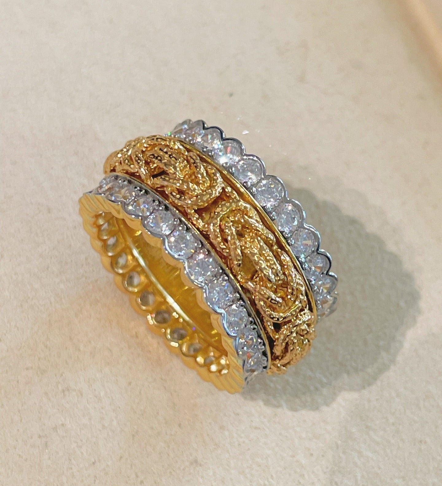 Fortune Spins – Vintage Handwoven Wide Engraved Ring - floysun