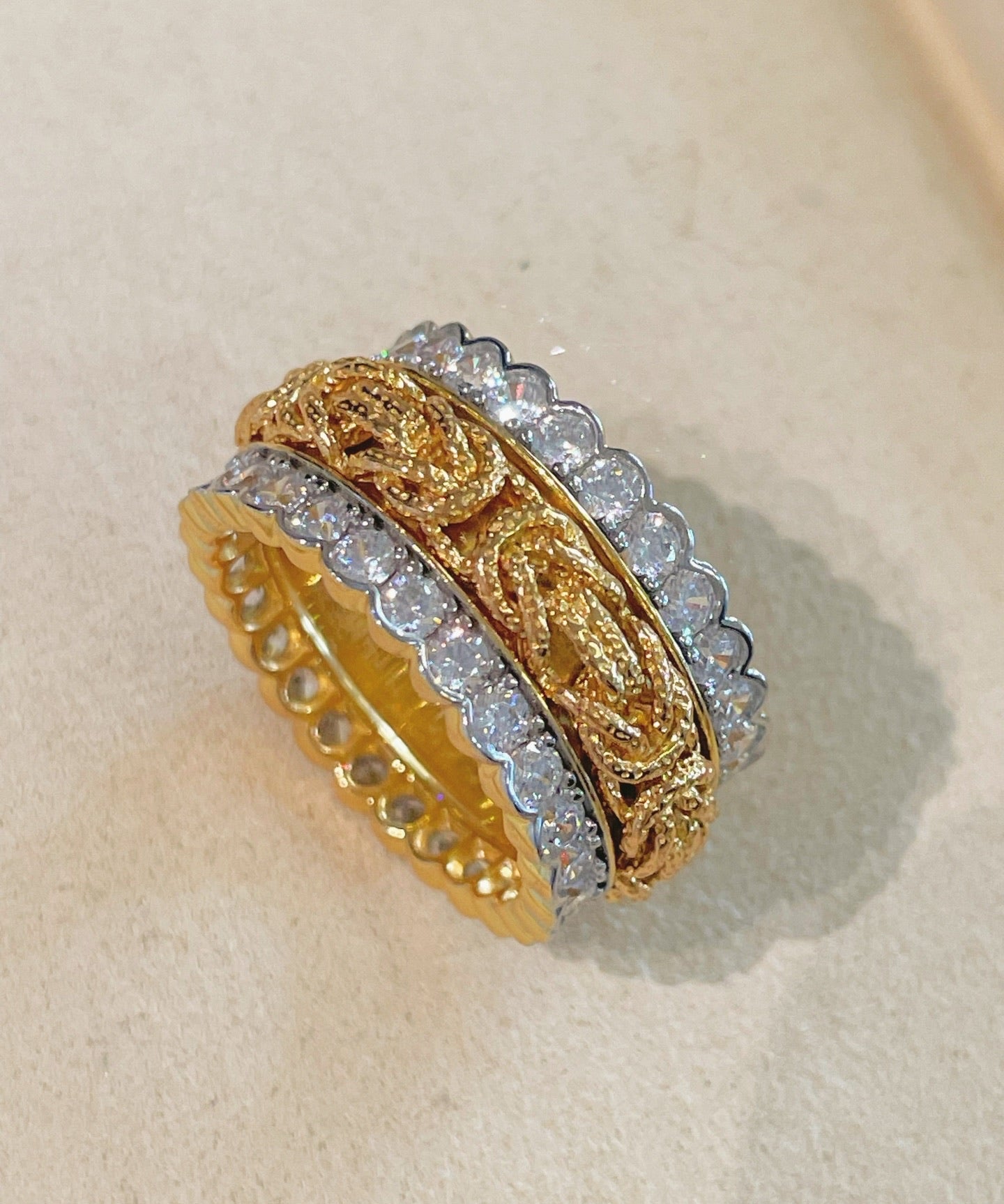 Fortune Spins – Vintage Handwoven Wide Engraved Ring - floysun
