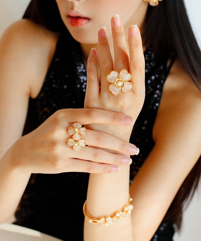 Four - leaf Clover Double Flower Rings - floysun